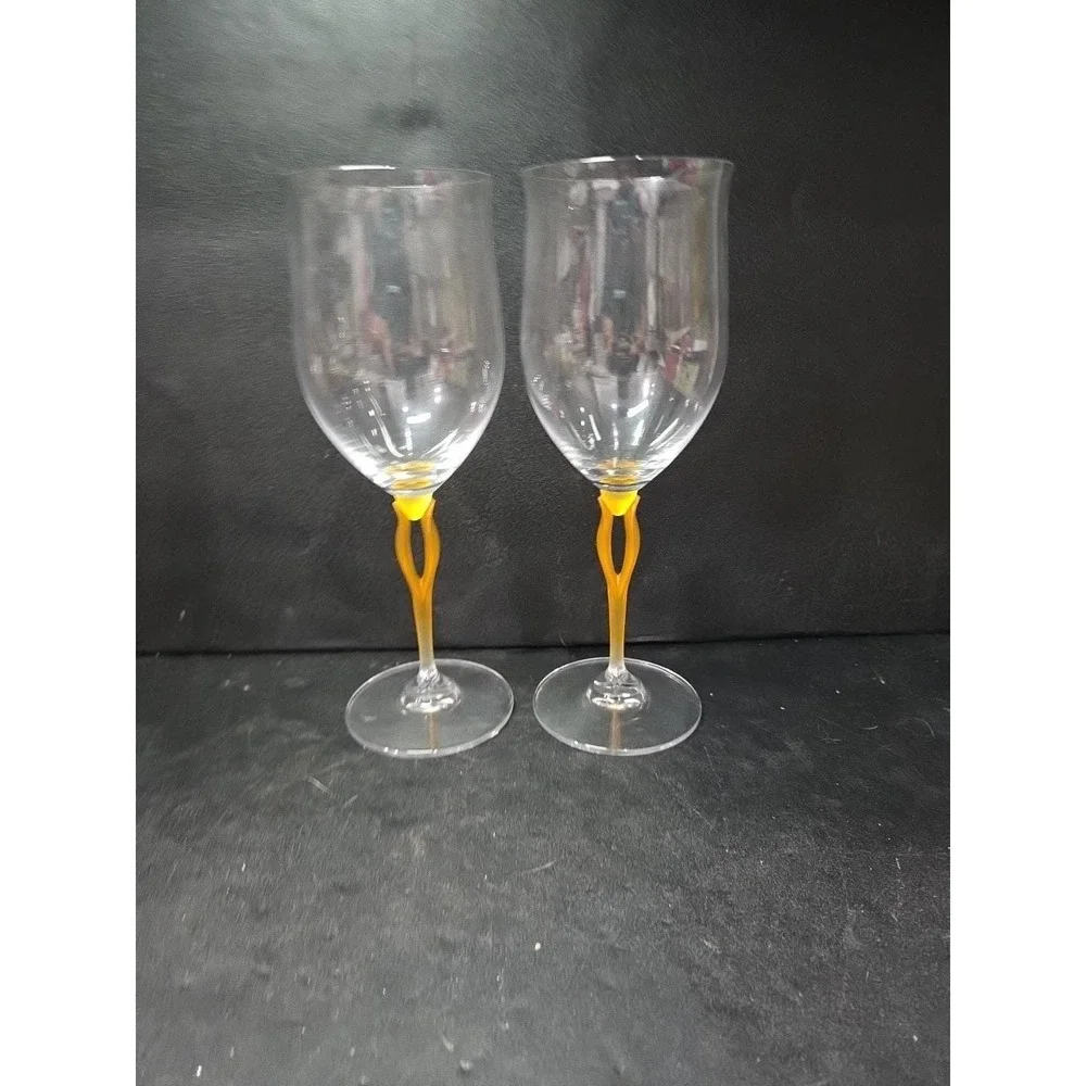 Mikasa Crystal Tuscan Wine Glasses, Yellow Stem Water‎ Glass, Set of 2, Art Deco